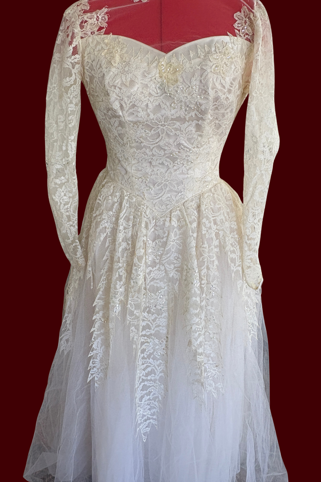 vintage 1950 wedding dress 1950's Sweetheart Illusion Top Wedding Dress – Something Borrowed Bridal Shop