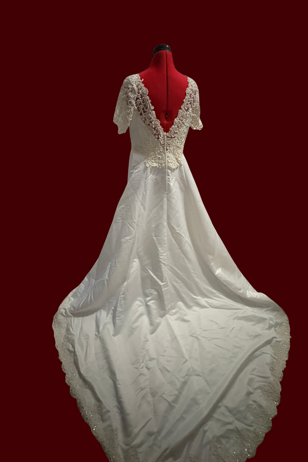 Vintage Cap Sleeve Wedding Dress with long train and Bustle, White and lace cap sleeve wedding dress, vintage bridal gown