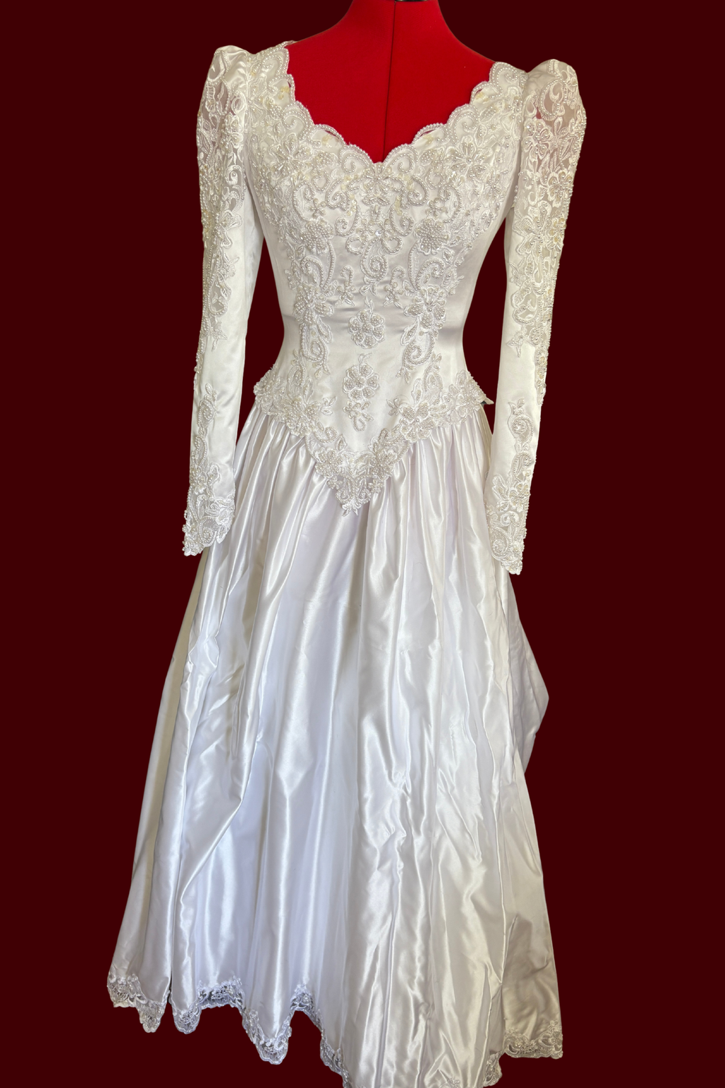 Vintage Michelangelo Wedding Dress, Delicate beaded sleeves, basque waist