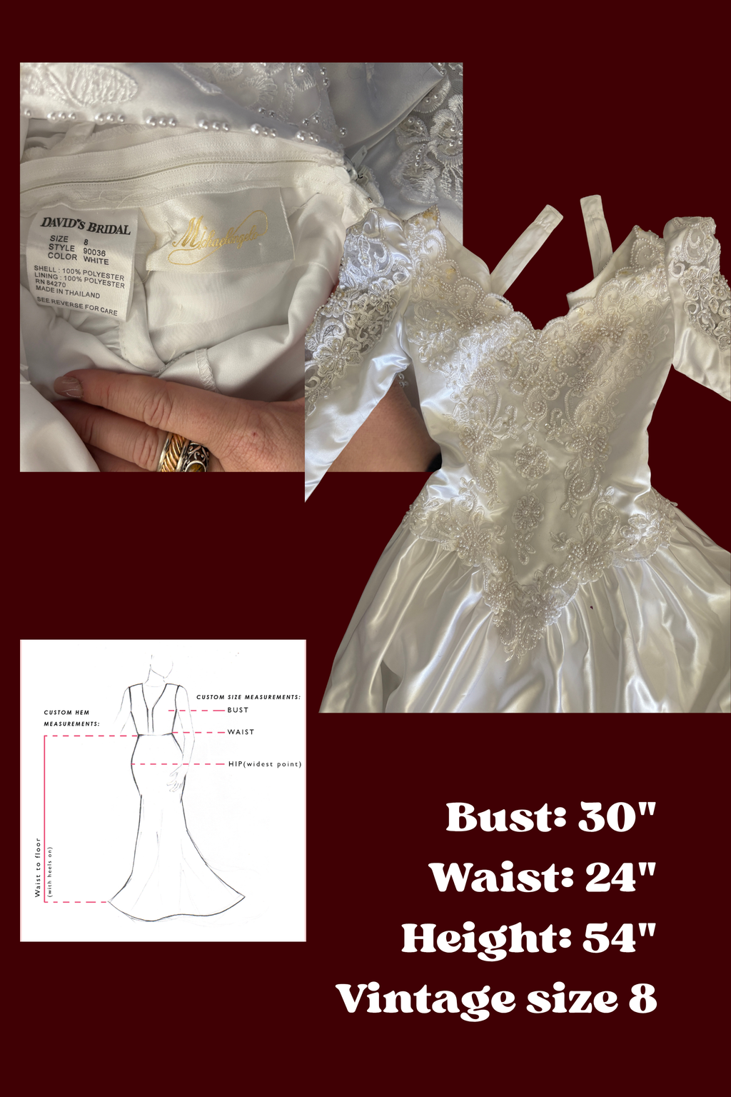 Vintage Michelangelo Wedding Dress, Delicate beaded sleeves, basque waist