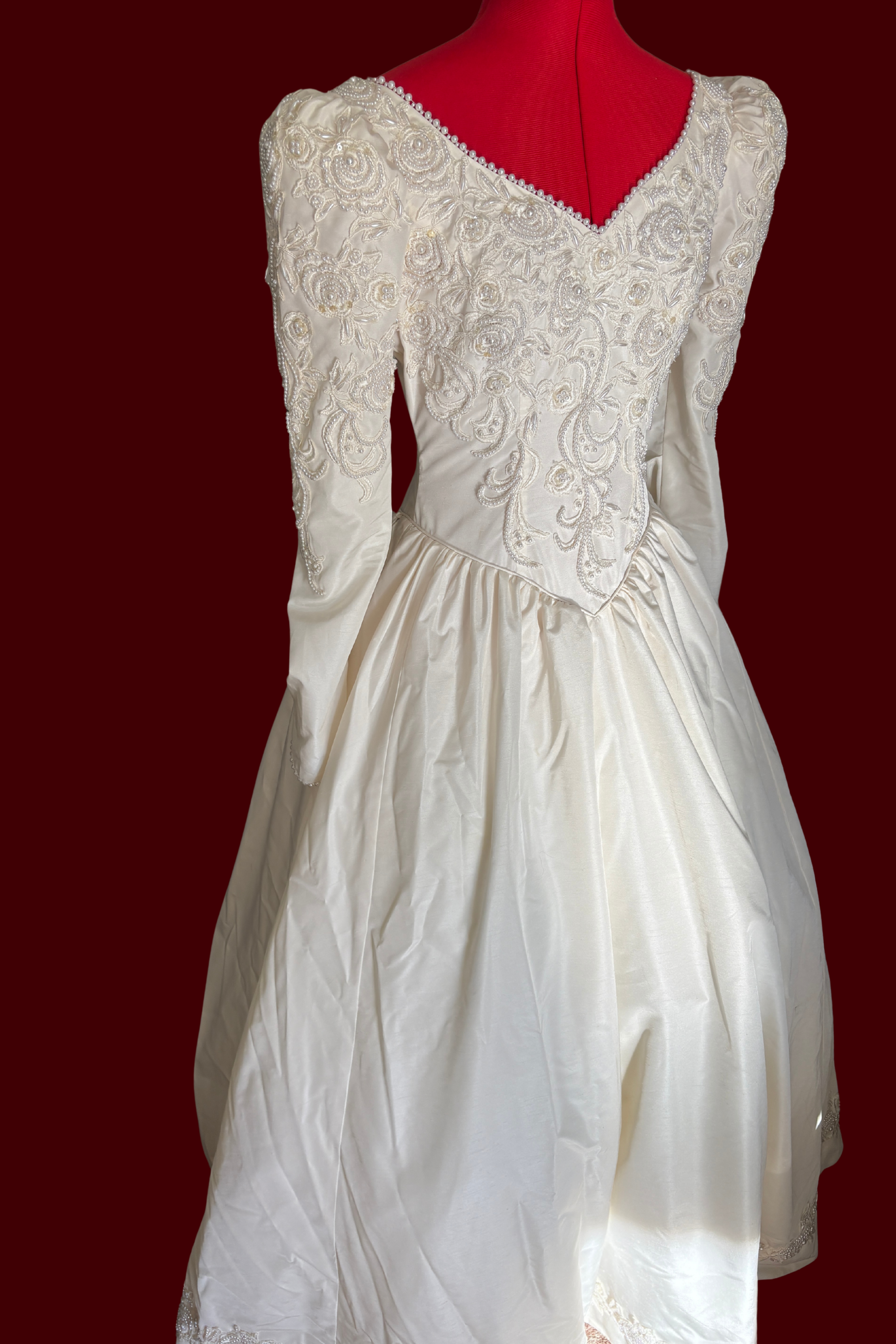 Vintage Basque Waist Long Sleeve Beaded Wedding Dress, Sophisticated Timeless Vintage Wedding Dress