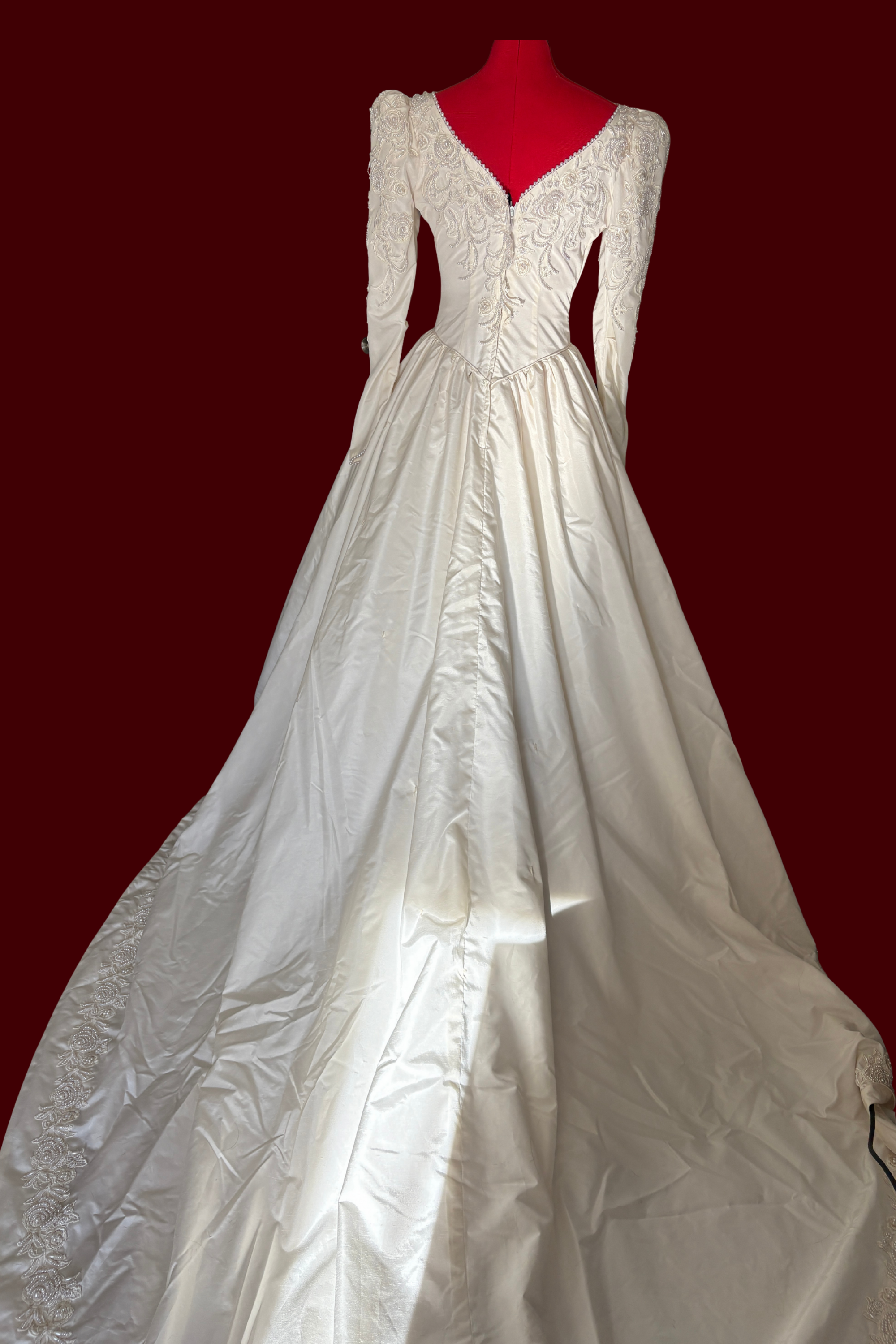 Vintage Basque Waist Long Sleeve Beaded Wedding Dress, Sophisticated Timeless Vintage Wedding Dress
