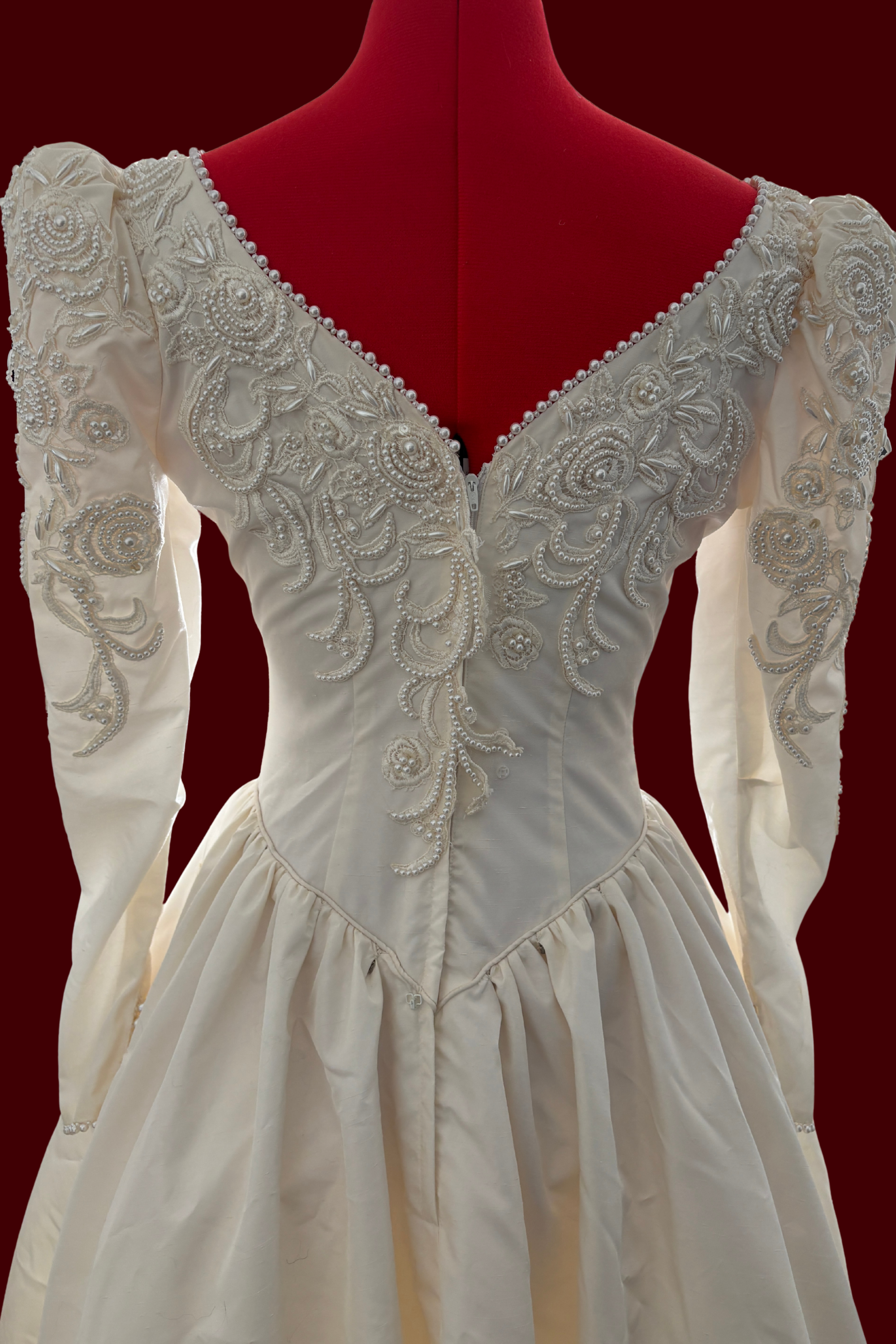 Vintage Basque Waist Long Sleeve Beaded Wedding Dress, Sophisticated Timeless Vintage Wedding Dress