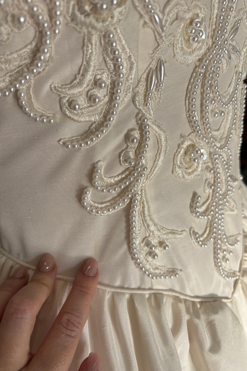 Vintage Basque Waist Long Sleeve Beaded Wedding Dress, Sophisticated Timeless Vintage Wedding Dress