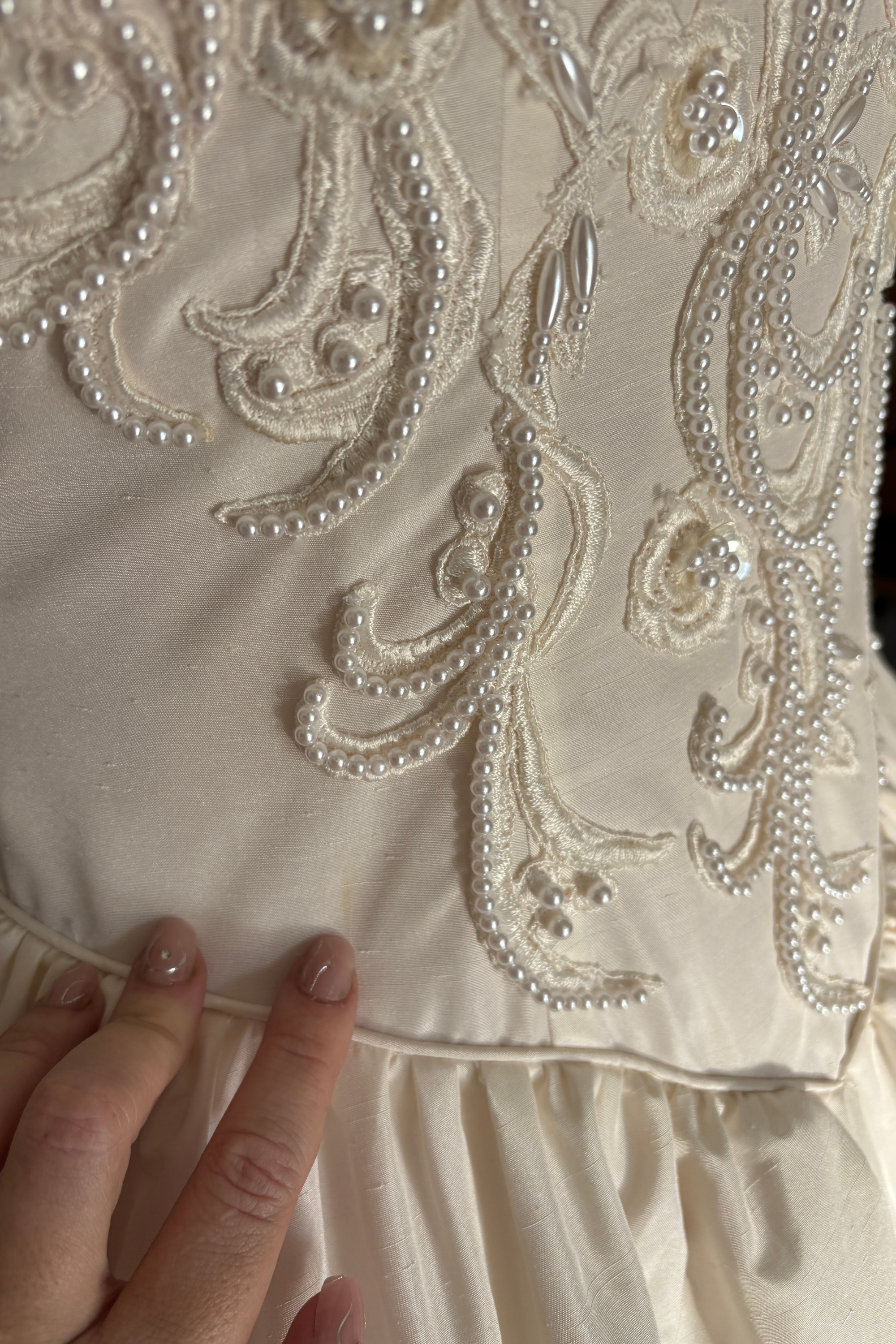 Vintage Basque Waist Long Sleeve Beaded Wedding Dress, Sophisticated Timeless Vintage Wedding Dress